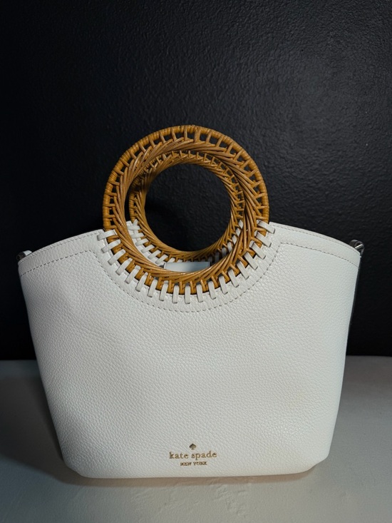 kate spade Handbags - kate spade White Pebbled Tote with Woven Bamboo Handles